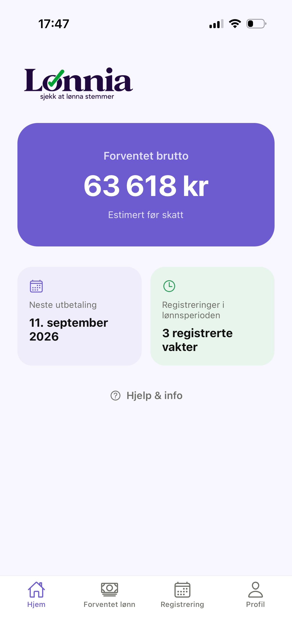 Skjermbilde av Lønnia-appen